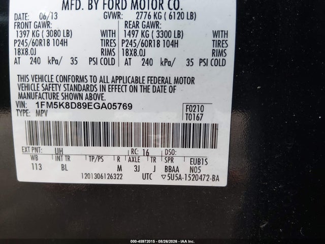 Продажа на аукционе авто 2014 Ford Explorer Xlt, vin: 1FM5K8D89EGA05769, номер лота: 45972015