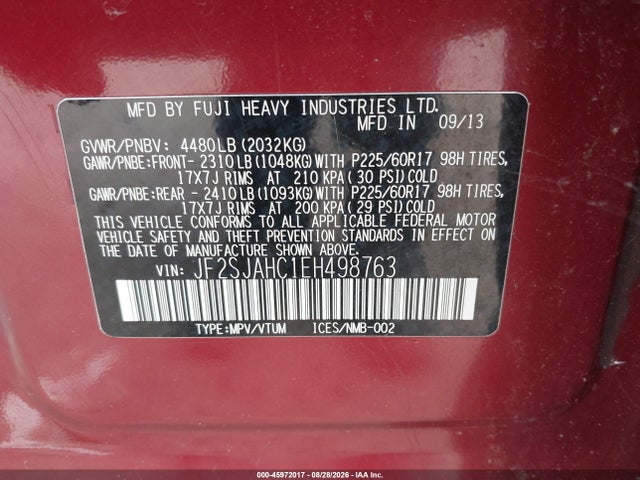 Продаж на аукціоні авто 2014 Subaru Forester 2.5i Limited, vin: JF2SJAHC1EH498763, номер лоту: 45972017