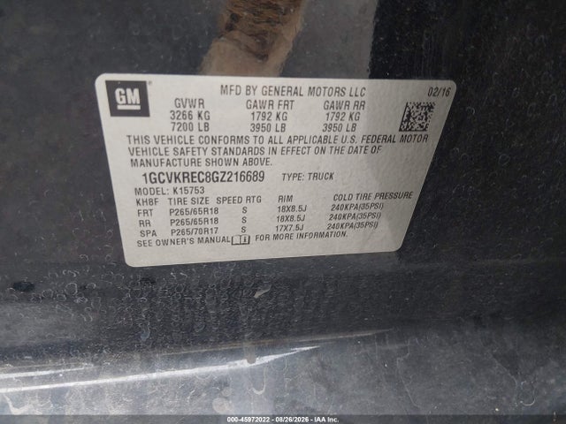 Продажа на аукционе авто 2016 Chevrolet Silverado 1500 Lt, vin: 1GCVKREC8GZ216689, номер лота: 45972022