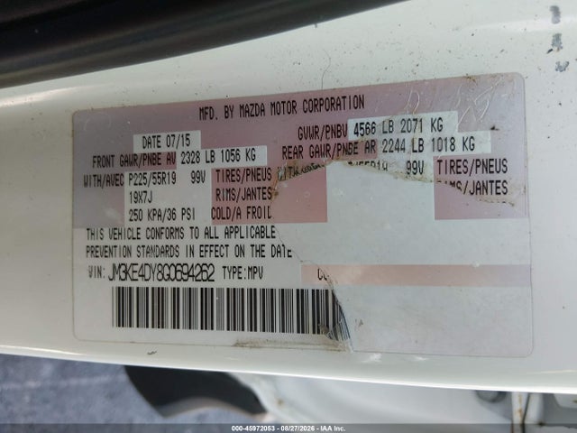 45972053 :رقم المزاد ، JM3KE4DY8G0694262 vin ، 2016 Mazda Cx-5 Grand Touring مزاد بيع