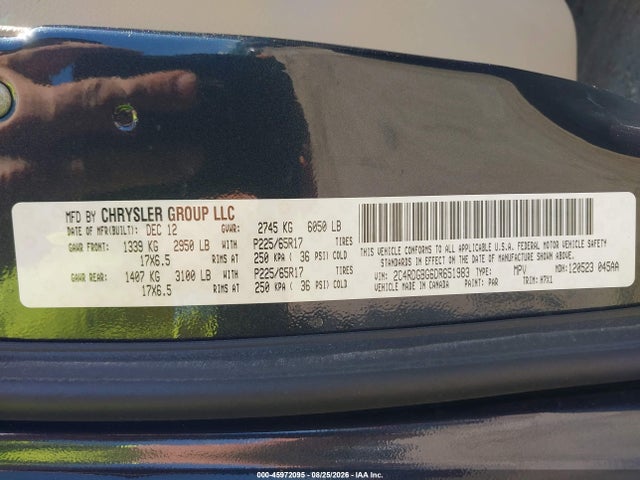 45972095 :رقم المزاد ، 2C4RDGBG6DR651983 vin ، 2013 Dodge Grand Caravan Se مزاد بيع