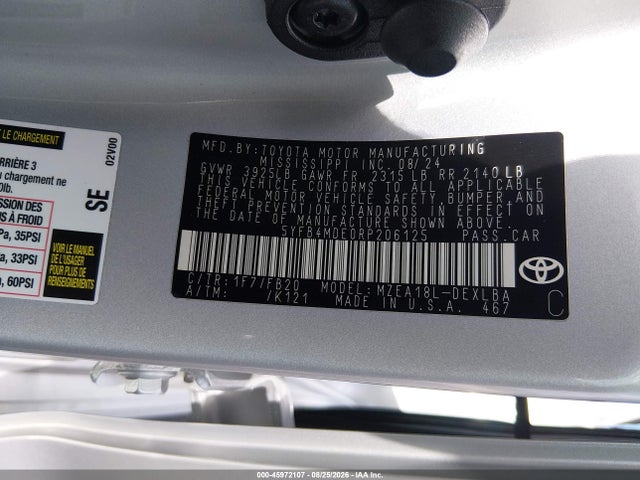 45972107 :رقم المزاد ، 5YFB4MDE0RP206125 vin ، 2024 Toyota Corolla Le مزاد بيع