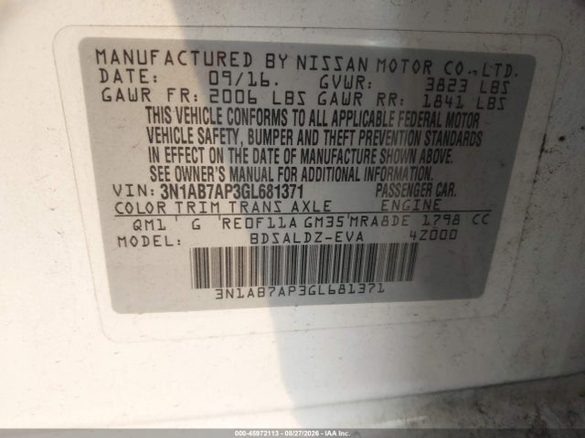 Nissan SENTRA SV 2016 3N1AB7AP3GL681371 Image 9