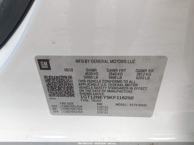 Продаж на аукціоні авто 2019 Gmc Sierra 2500hd, vin: 1GT12NEY5KF118250, номер лоту: 45972125