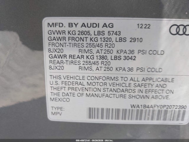 2023 Audi Sq5 Premium Plus Tfsi Quattro Tiptronic მანქანა იყიდება აუქციონზე, vin: WA1B4AFY0P2072390, აუქციონის ნომერი: 45972141