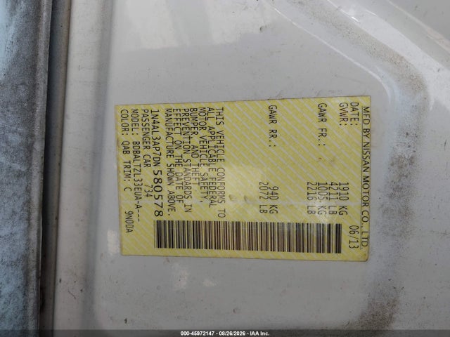 45972147 :رقم المزاد ، 1N4AL3AP7DN580578 vin ، 2013 Nissan Altima 2.5 Sv مزاد بيع