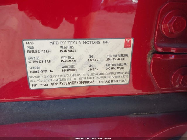 45972156 :رقم المزاد ، 5YJSA1CPXDFP09546 vin ، 2013 Tesla Model S Performance مزاد بيع
