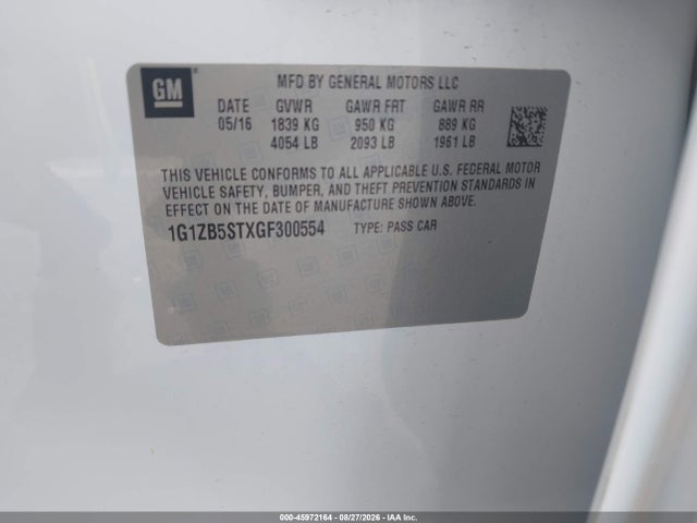 Продажа на аукционе авто 2016 Chevrolet Malibu Ls, vin: 1G1ZB5STXGF300554, номер лота: 45972164