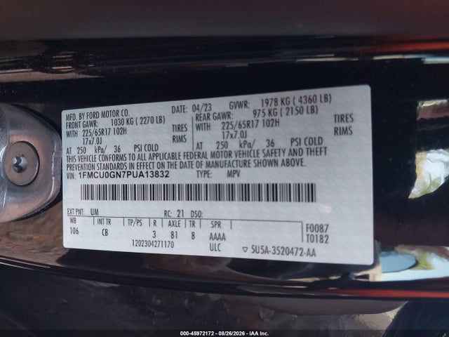 Auction sale of the 2023 Ford Escape Active, vin: 1FMCU0GN7PUA13832, lot number: 45972172