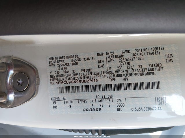 Ford Escape Active 2024 1FMCU9GN9RUB27919 Image 9