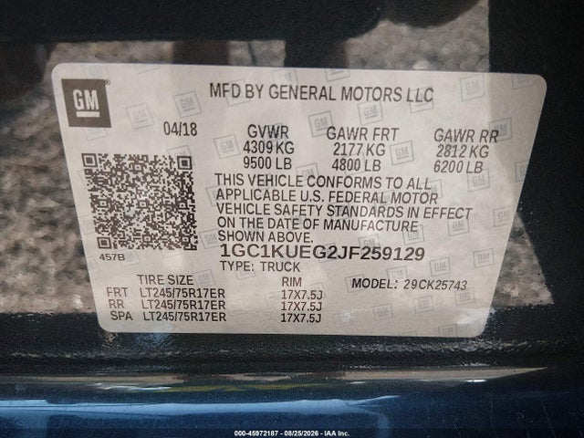 Продажа на аукционе авто 2018 Chevrolet Silverado 2500hd Wt, vin: 1GC1KUEG2JF259129, номер лота: 45972187