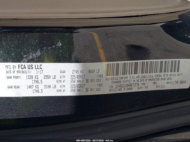 Продаж на аукціоні авто 2017 Dodge Grand Caravan Sxt, vin: 2C4RDGCG9HR671570, номер лоту: 45972202