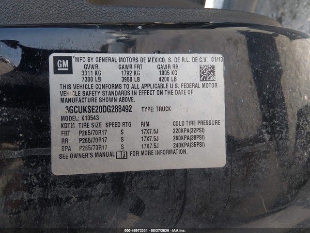 45972231 :رقم المزاد ، 3GCUKSE20DG288492 vin ، 2013 Chevrolet Silverado 1500 Lt مزاد بيع