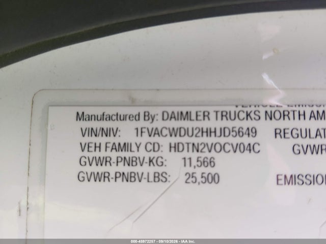 Продажа на аукционе авто 2017 Freightliner M2 106, vin: 1FVACWDU2HHJD5649, номер лота: 45972257