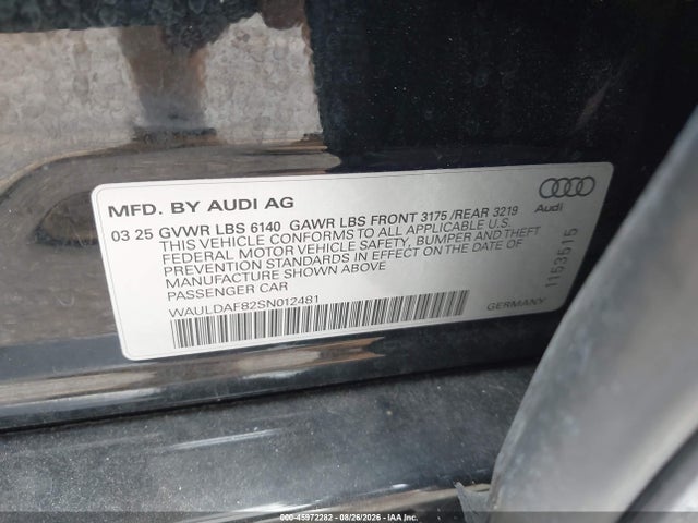 Aukcja sprzedaży 2025 Audi A8 L 55 Tfsi Quattro Tiptronic, vin: WAULDAF82SN012481, numer aukcji: 45972282