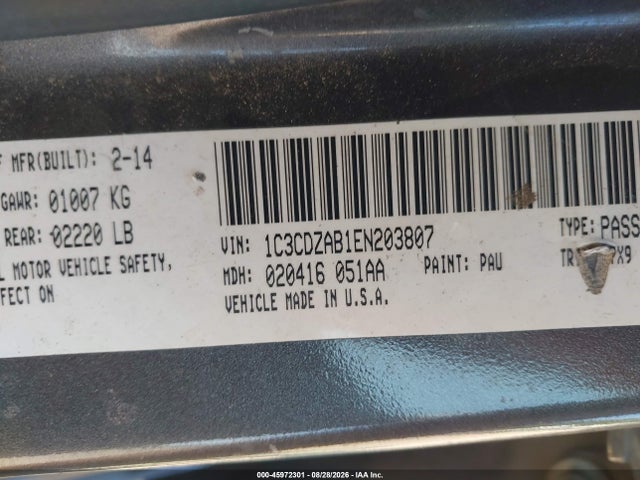 2014 Dodge Avenger Se მანქანა იყიდება აუქციონზე, vin: 1C3CDZAB1EN203807, აუქციონის ნომერი: 45972301