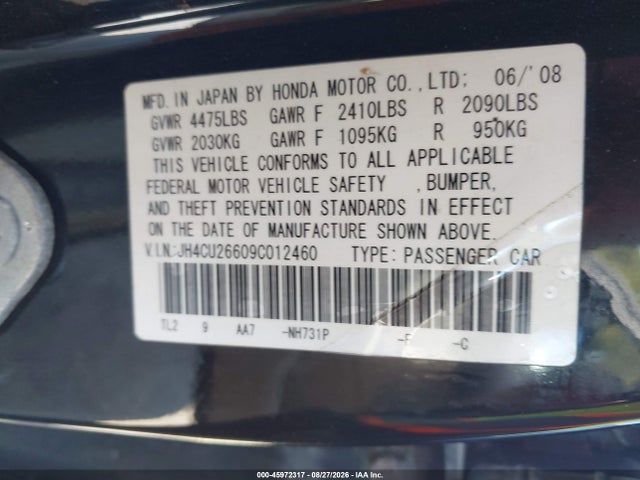 Продаж на аукціоні авто 2009 Acura Tsx, vin: JH4CU26609C012460, номер лоту: 45972317