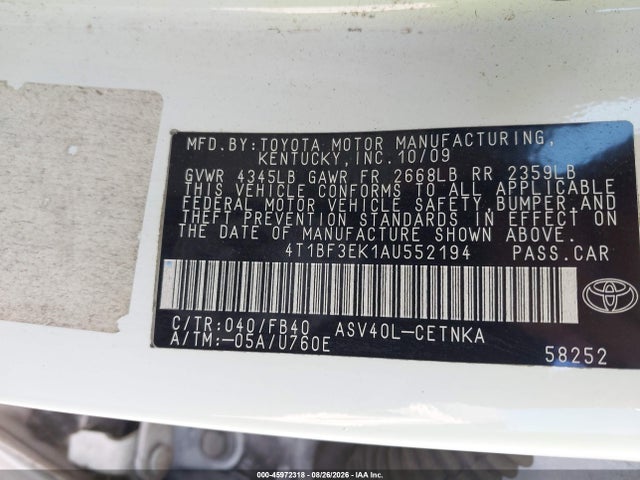 Продаж на аукціоні авто 2010 Toyota Camry, vin: 4T1BF3EK1AU552194, номер лоту: 45972318