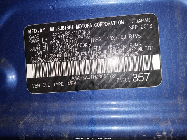 Aukcja sprzedaży 2017 Mitsubishi Outlander Sport, vin: JA4AR3AU1HZ005173, numer aukcji: 45972345