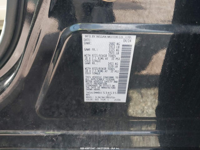 45972347 :رقم المزاد ، 5N1AL0MM8EC534535 vin ، 2014 Infiniti Qx60 مزاد بيع