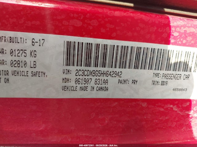 Aukcja sprzedaży 2017 Dodge Charger Se Rwd, vin: 2C3CDXBG5HH642942, numer aukcji: 45972381