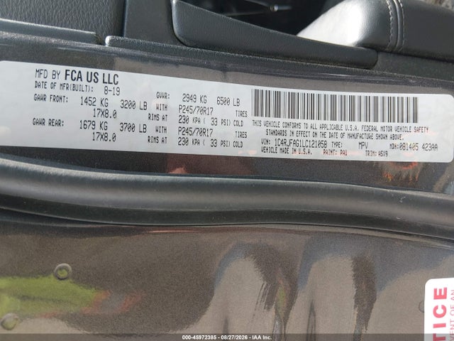 45972385 :رقم المزاد ، 1C4RJFAG1LC121058 vin ، 2020 Jeep Grand Cherokee Laredo E 4x4 مزاد بيع