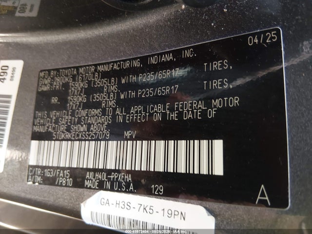 Aukcja sprzedaży 2025 Toyota Sienna Le, vin: 5TDKRKECXSS257079, numer aukcji: 45972404