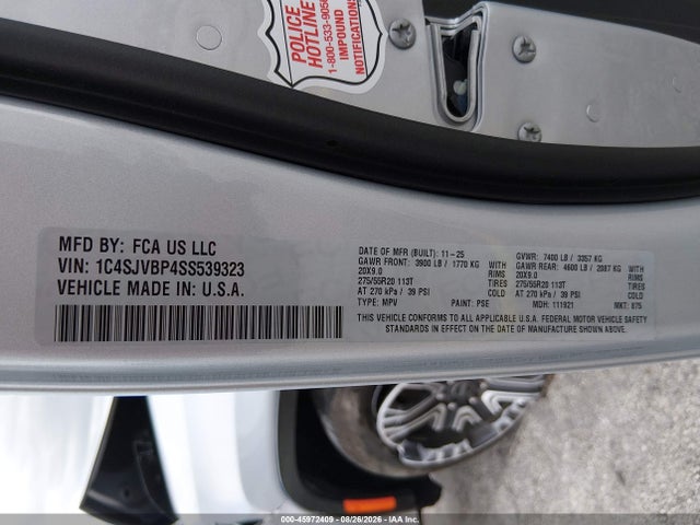 Продажа на аукционе авто 2025 Jeep Wagoneer Carbide 4x4, vin: 1C4SJVBP4SS539323, номер лота: 45972409