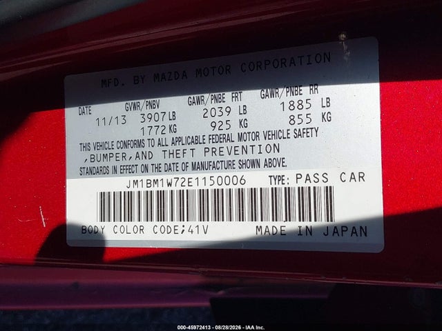 Продажа на аукционе авто 2014 Mazda Mazda3 I Grand Touring, vin: JM1BM1W72E1150006, номер лота: 45972413