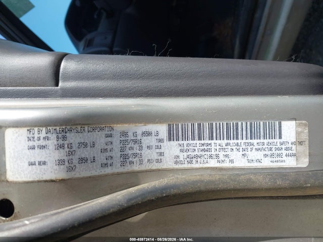 2000 Jeep Grand Cherokee Laredo მანქანა იყიდება აუქციონზე, vin: 1J4GW48N0YC106196, აუქციონის ნომერი: 45972414