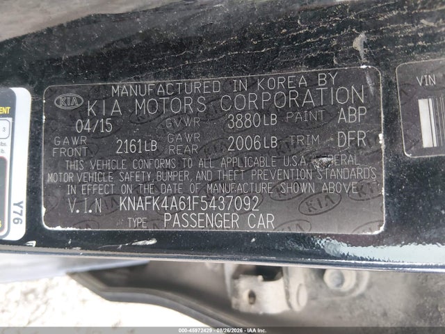 45972429 :رقم المزاد ، KNAFK4A61F5437092 vin ، 2015 Kia Forte Lx مزاد بيع