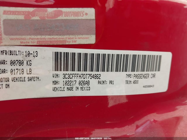 45972438 :رقم المزاد ، 3C3CFFFH7DT754862 vin ، 2013 Fiat 500 Abarth مزاد بيع