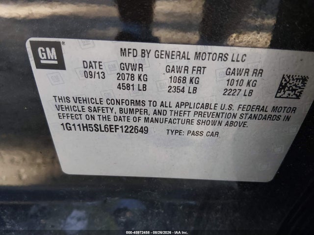 2014 Chevrolet Malibu 1lz მანქანა იყიდება აუქციონზე, vin: 1G11H5SL6EF122649, აუქციონის ნომერი: 45972458