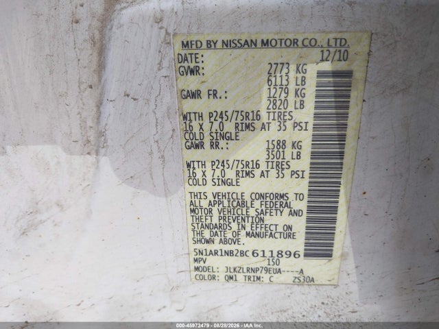 Продаж на аукціоні авто 2011 Nissan Pathfinder S, vin: 5N1AR1NB2BC611896, номер лоту: 45972479