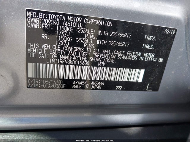 Toyota Rav4 Xle 2019 JTMP1RFV3KD019608 Image 9