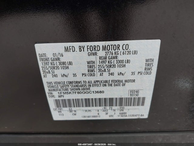 Продажа на аукционе авто 2016 Ford Explorer Limited, vin: 1FM5K7F80GGC13680, номер лота: 45972497