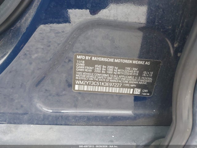Aukcja sprzedaży 2019 Mini Countryman Cooper S, vin: WMZYT3C51K3E97227, numer aukcji: 45972513