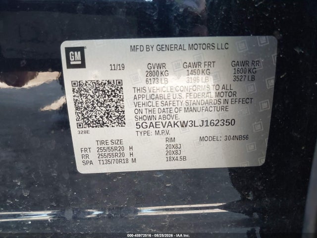 45972516 :رقم المزاد ، 5GAEVAKW3LJ162350 vin ، 2020 Buick Enclave Awd Essence مزاد بيع