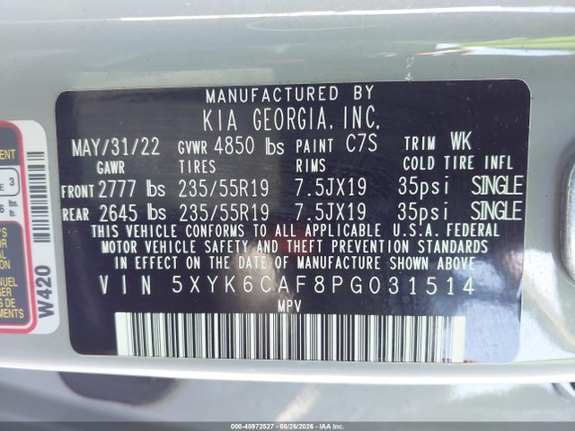 45972527 :رقم المزاد ، 5XYK6CAF8PG031514 vin ، 2023 Kia Sportage X-line مزاد بيع