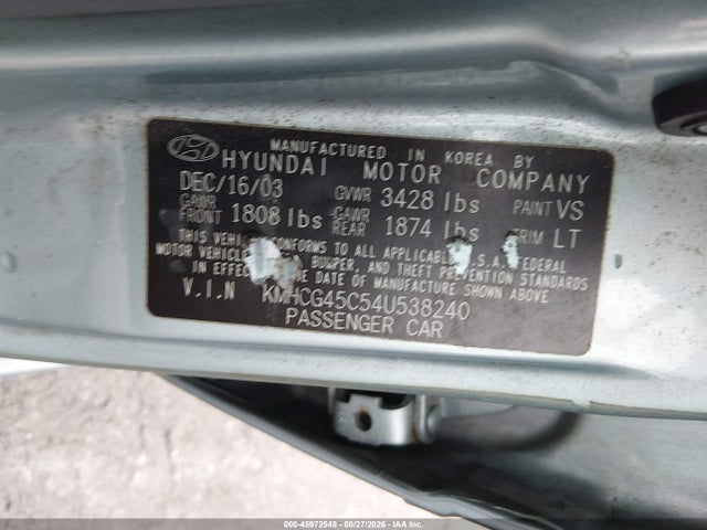 45972548 :رقم المزاد ، KMHCG45C54U538240 vin ، 2004 Hyundai Accent Gl مزاد بيع
