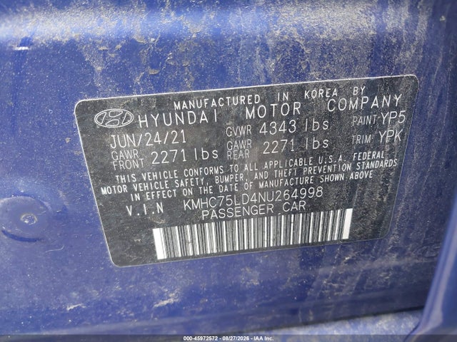 Продаж на аукціоні авто 2022 Hyundai Ioniq Plug-in Hybrid Sel, vin: KMHC75LD4NU264998, номер лоту: 45972572