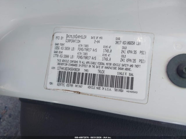45972576 :رقم المزاد ، 1D7HA18D34S649630 vin ، 2004 Dodge Ram 1500 Slt/laramie مزاد بيع