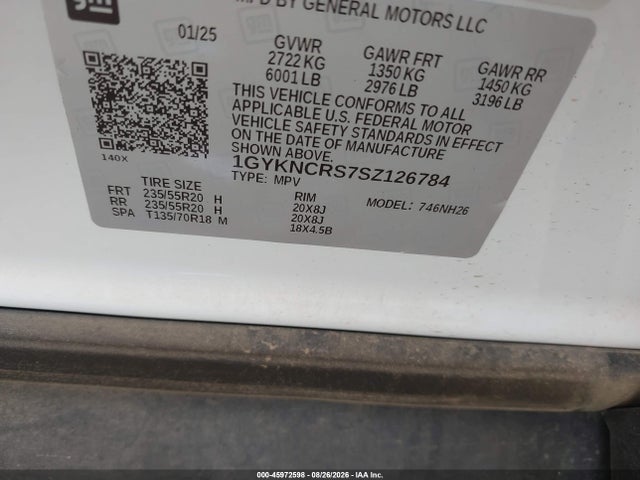 45972598 :رقم المزاد ، 1GYKNCRS7SZ126784 vin ، 2025 Cadillac Xt5 Fwd Premium Luxury مزاد بيع