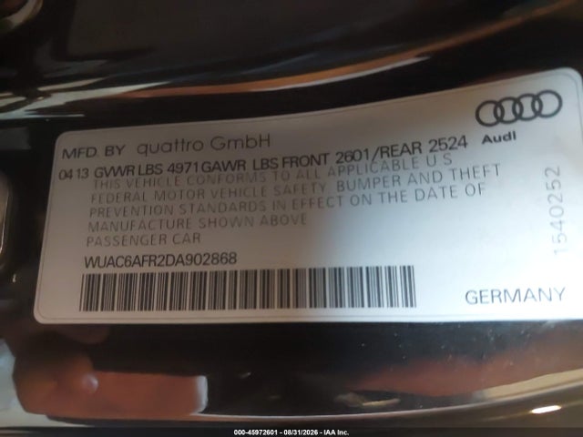 Aukcja sprzedaży 2013 Audi Rs 5 4.2, vin: WUAC6AFR2DA902868, numer aukcji: 45972601
