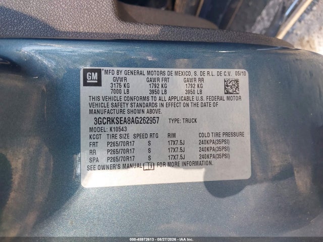 Продаж на аукціоні авто 2010 Chevrolet Silverado 1500 Lt, vin: 3GCRKSEA8AG262957, номер лоту: 45972613