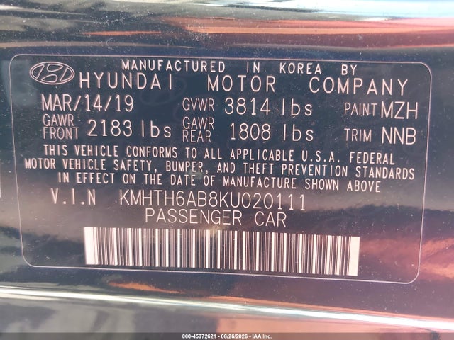 2019 Hyundai Veloster Turbo R-spec მანქანა იყიდება აუქციონზე, vin: KMHTH6AB8KU020111, აუქციონის ნომერი: 45972621