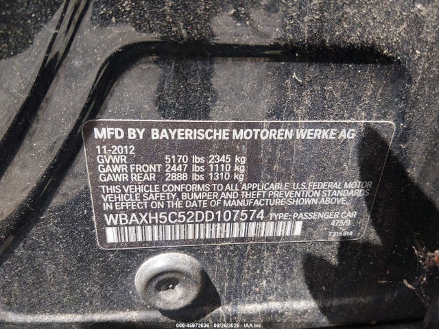 2013 Bmw 528i Xdrive მანქანა იყიდება აუქციონზე, vin: WBAXH5C52DD107574, აუქციონის ნომერი: 45972636