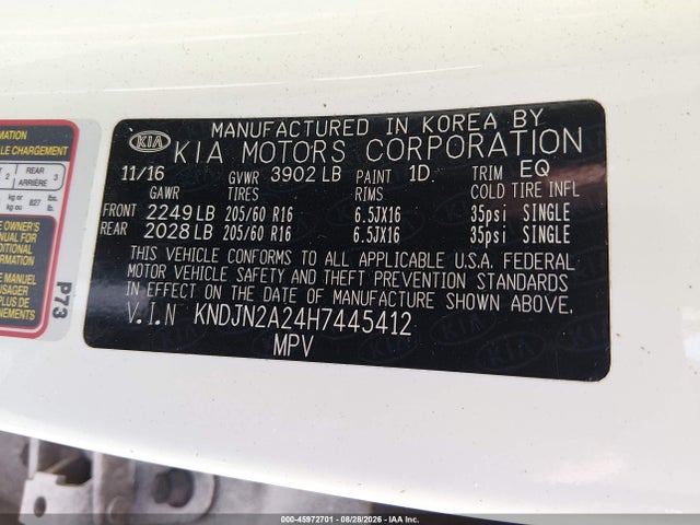 2017 Kia Soul მანქანა იყიდება აუქციონზე, vin: KNDJN2A24H7445412, აუქციონის ნომერი: 45972701