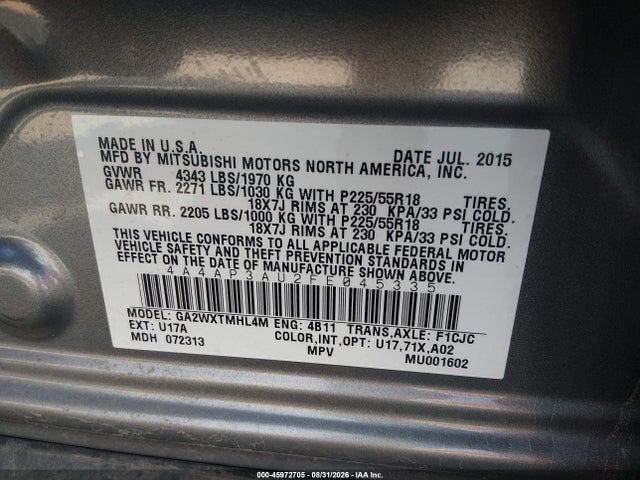 Продажа на аукционе авто 2015 Mitsubishi Outlander Sport Es, vin: 4A4AP3AU2FE045335, номер лота: 45972705
