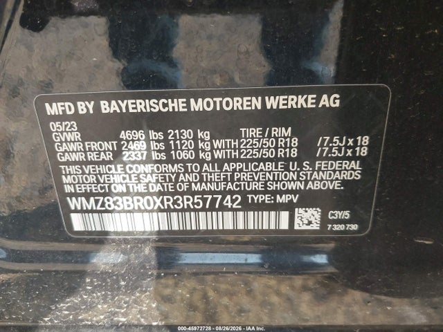 45972728 :رقم المزاد ، WMZ83BR0XR3R57742 vin ، 2024 Mini Countryman Cooper S مزاد بيع